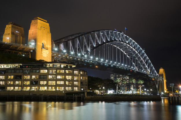 night landscape of Sydney harbor bridge near sydney australia